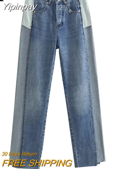 Yipinpay 2023 Jeans For Women Mid-Rise Denim Trousers Women Streetwear Y2k Pants Woman Fashion Asymmetric Frayed Hem Summer Pants